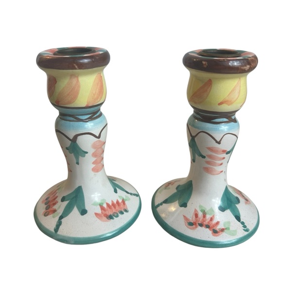 World Bazaar Candle Sticks Ceramic 5” Colorful Whimsical Spring Summer Festive - Picture 4 of 7